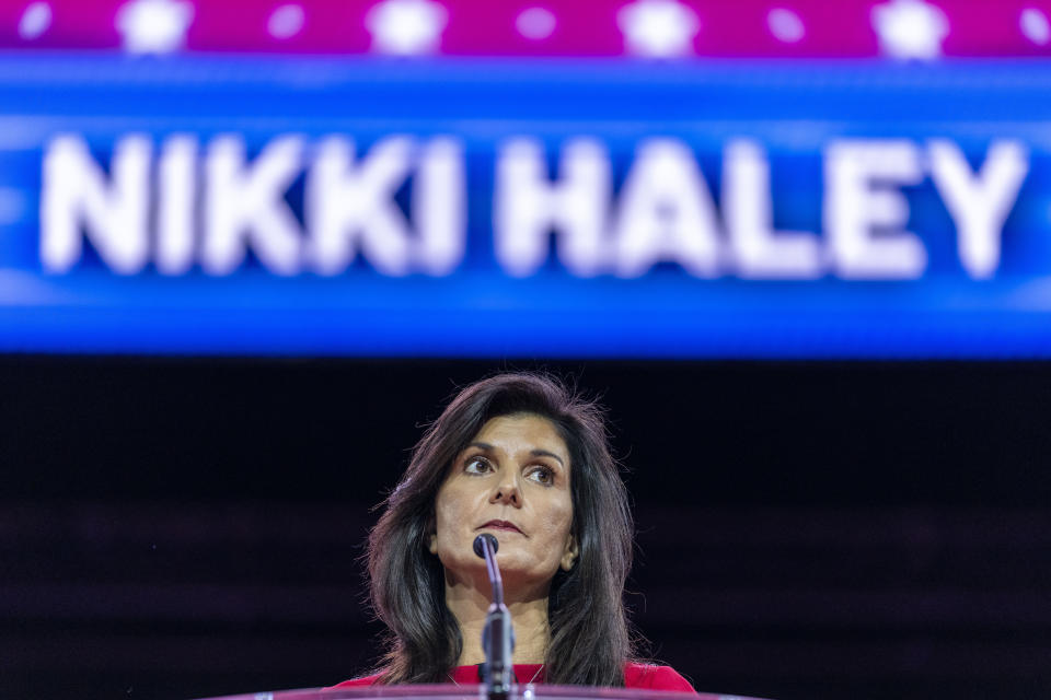 Republican presidential candidate, former ambassador to the United Nations Nikki Haley speaks at the Conservative Political Action Conference, CPAC 2023, Friday, March 3, 2023, at National Harbor in Oxon Hill, Md. (AP Photo/Alex Brandon)