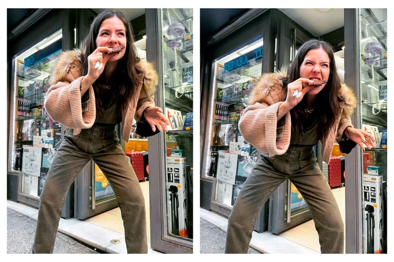 Las dos fotos del posteo de la China Suárez disfrutando de un helado por las calles de Madrid