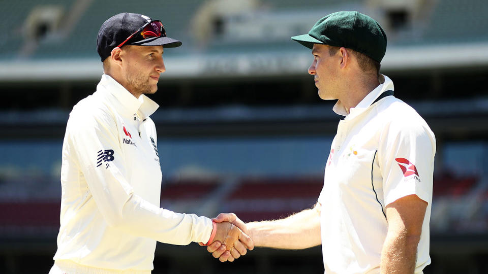 England captain Joe Root and Australia captain Tim Paine. Pic: Getty