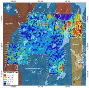 Airborne geophysical survey map showing potential targets for further exploration