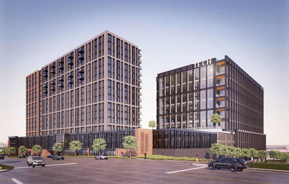 The first phase of Heritage Square, located along N.C. 147 and Fayetteville Street in Durham, will include a 13-story residential building and an 11-story office building.