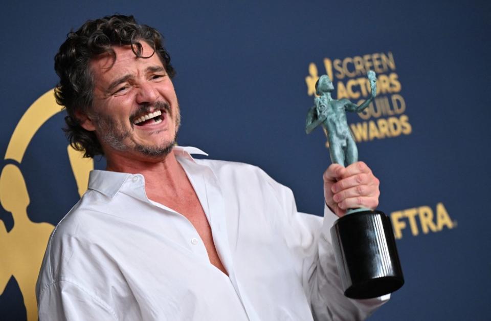 Pedro Pascal claimed a surprise victory for best actor in a drama series over Kieran Culkin of “Succession.” AFP via Getty Images