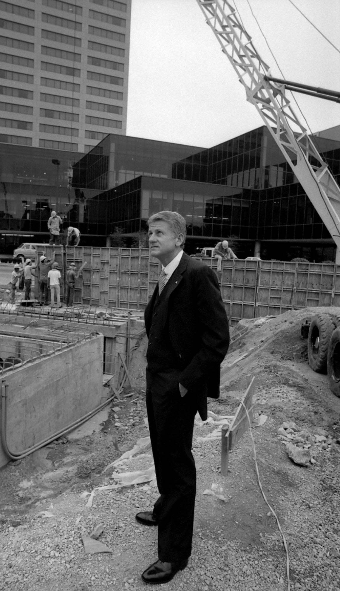 Beginning in October 1981 The Lexington Leader published a five-part series on Lexington’s 10 most influential citizens. Included in the second part of the series was Lexington businessman Alex Campbell, along with Lexington Mayor Jim Amato. Campbell was photographed on the site of what would become Triangle Park, across from the new Lexington Center and Rupp Arena. Campbell thought the triangular lot was a perfect site for a park and fountain; the city agreed but didn’t have the $1 million to fund it. With the help of several friends in the business community, Campbell raised the money and established the Triangle Foundation, which they grew into an endowment fund used to fund capital-improvement-type civic projects.