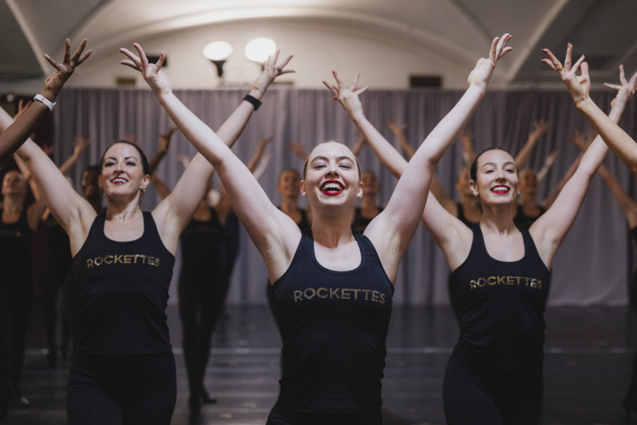 Abby Minear of Akron, far right, is a new member of the Radio City Rockettes line this holiday season.
