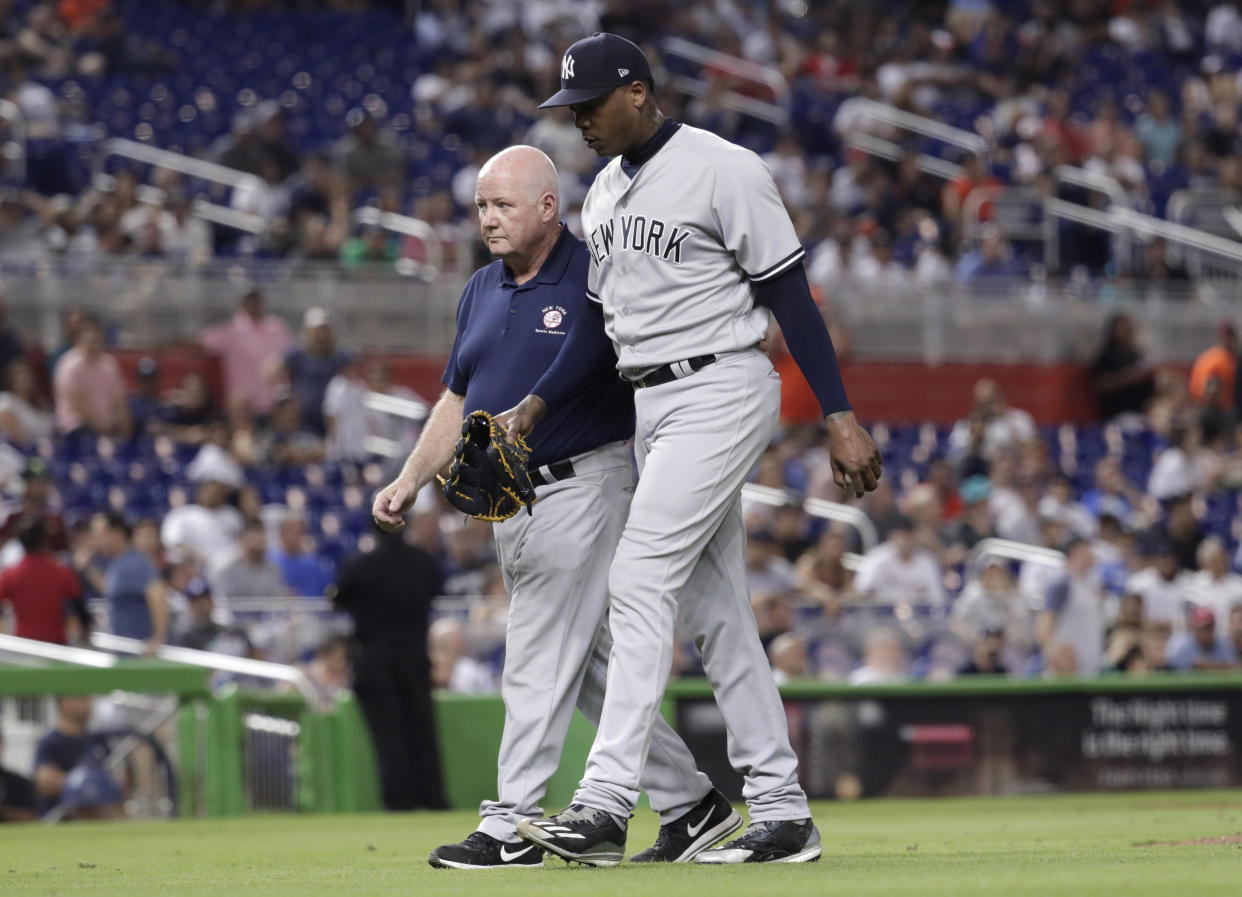 Aroldis Chapman faced a single batter on Tuesday. (AP Photo)