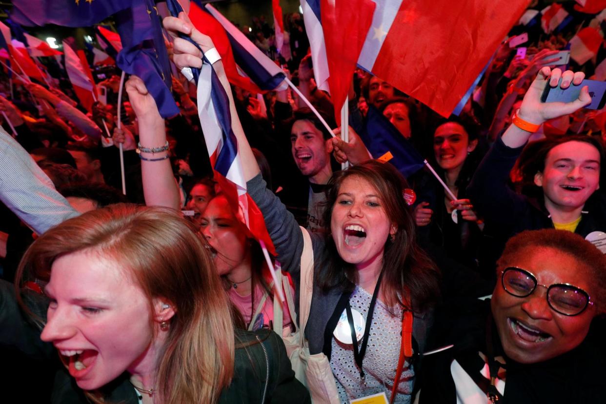 Celebrations: Macron supporters react to Sunday's presidential election result: REUTERS