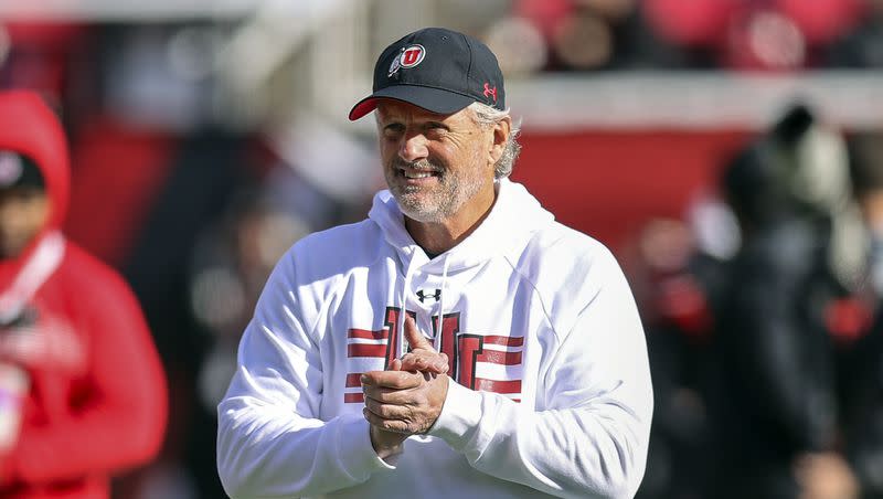 Utah coach Kyle Whittingham looks on before a game against Colorado Saturday, Nov. 25, 2023, in Salt Lake City.