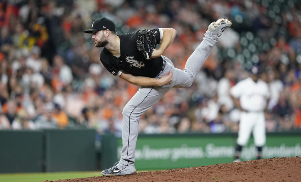 Chicago White Sox starting pitcher Lucas Giolito throws during the fifth inning of a baseball game against the Houston Astros on Thursday, May 23, 2019, in Houston. (AP Photo/David J. Phillip)