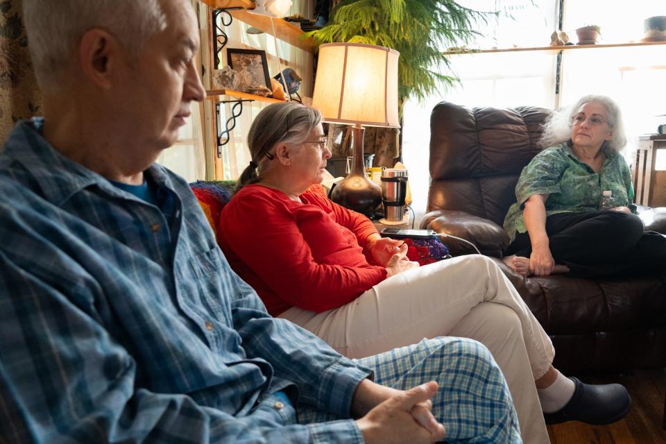 Jimmy Hendricks' sisters, Ruth Hendricks Brough, right, and Ila Hendricks sit with James Hendricks' friend and roommate, Wayne Taylor. Taylor is legally blind and relied on Jimmy to take him places like the grocery store or barbershop.