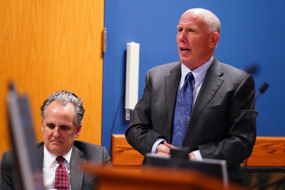 Trump attorney Steve Sadow, right, makes his debut in his client’s election interference case in Georgia on 1 December. (AP)