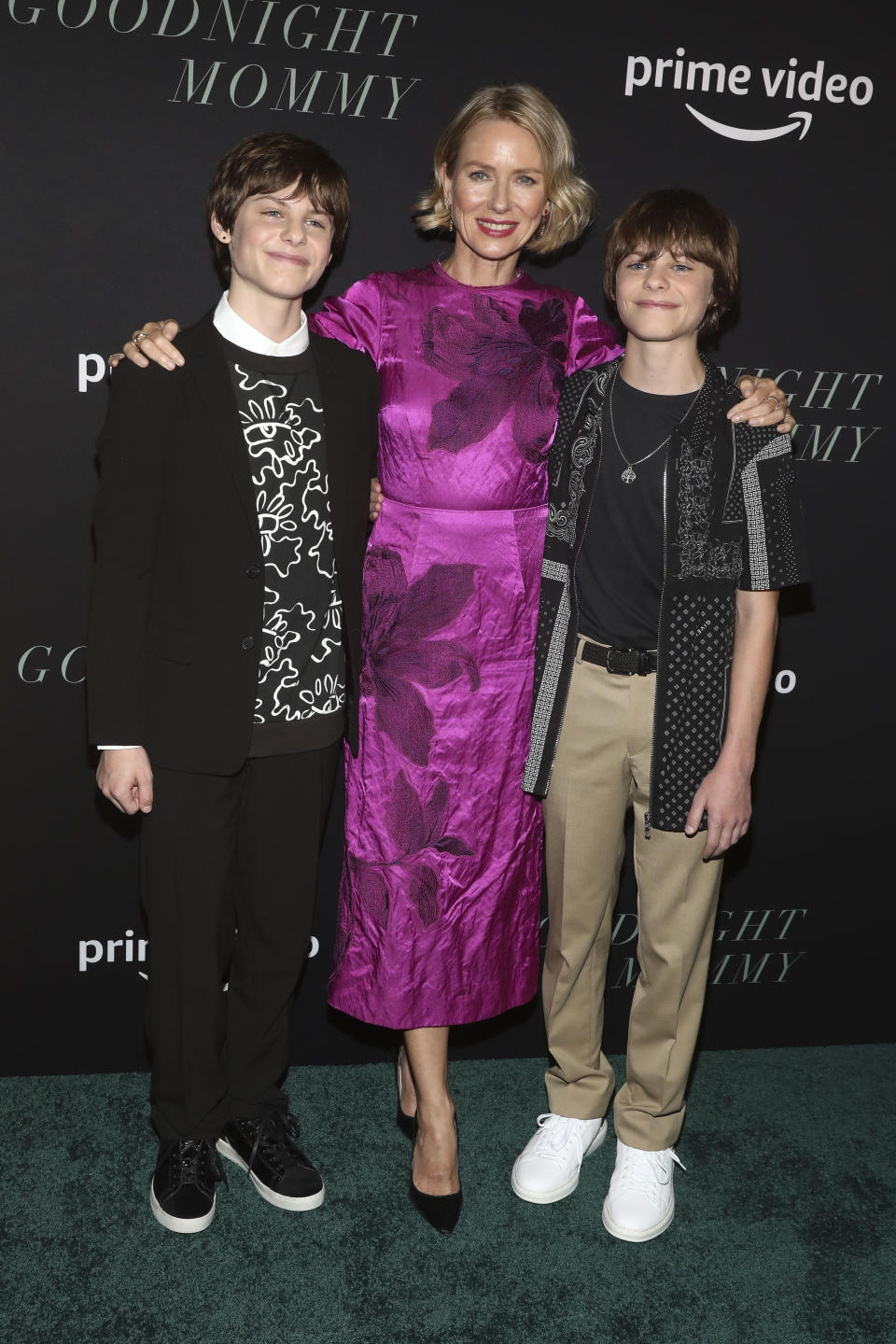 Actors Cameron Crovetti, Naomi Watts and Nicholas Crovetti attend the premiere of Prime Video's "Goodnight Mommy" at Metrograph on Wednesday, Sept. 14, 2022, in New York. (Photo by Andy Kropa/Invision/AP)