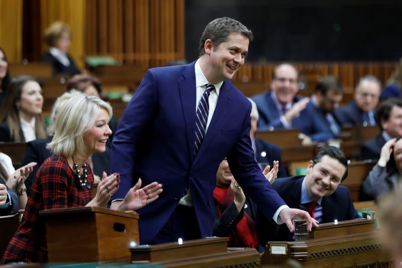 Canada's Conservative Party leader Andrew Scheer announces that he is stepping down as party leader in the House of Commons on Parliament Hill in Ottawa