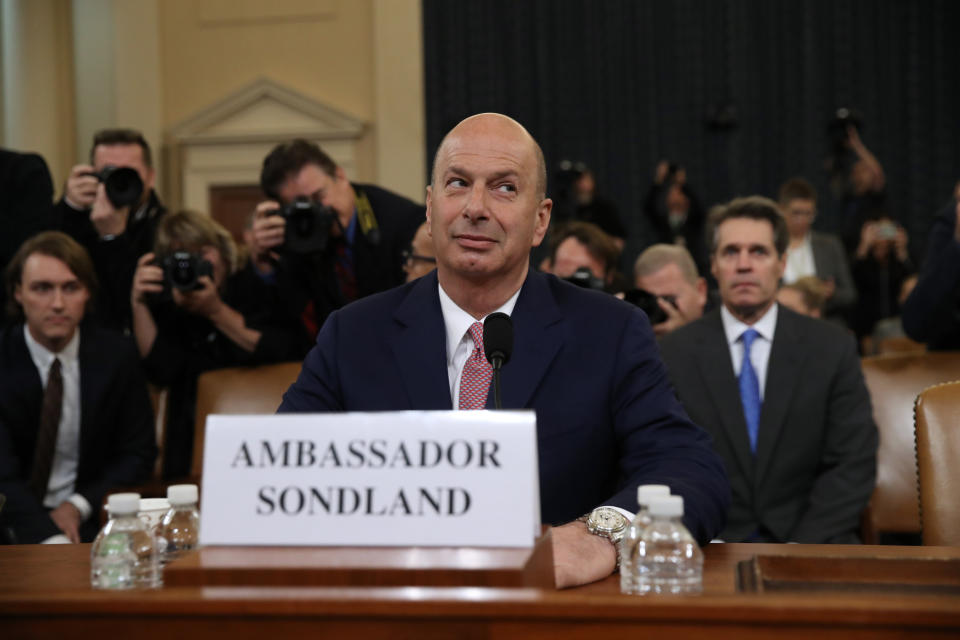 Gordon Sondland, the U.S ambassador to the European Union, waits to testify before the House Intelligence Committee Nov. 20, 2019, in Washington, D.C. (Photo: Drew Angerer via Getty Images)