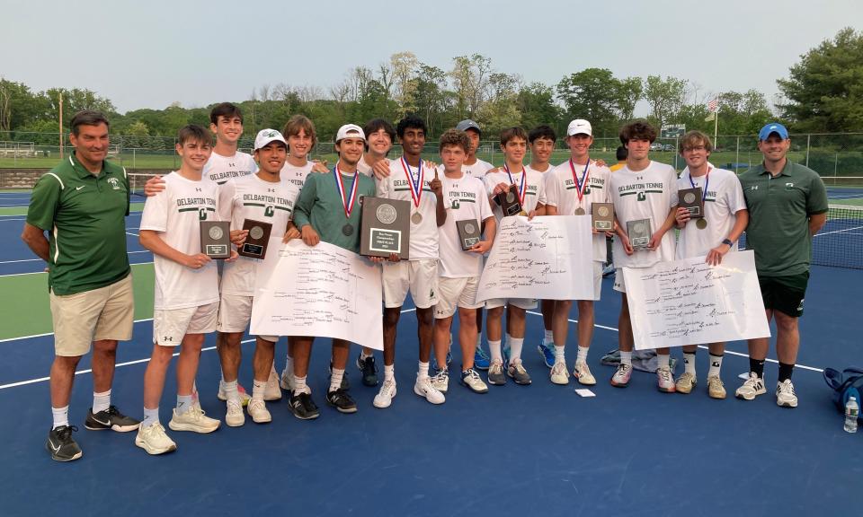 Delbarton outlasted Chatham and Mendham to win the Morris County Tournament boys tennis team title.
