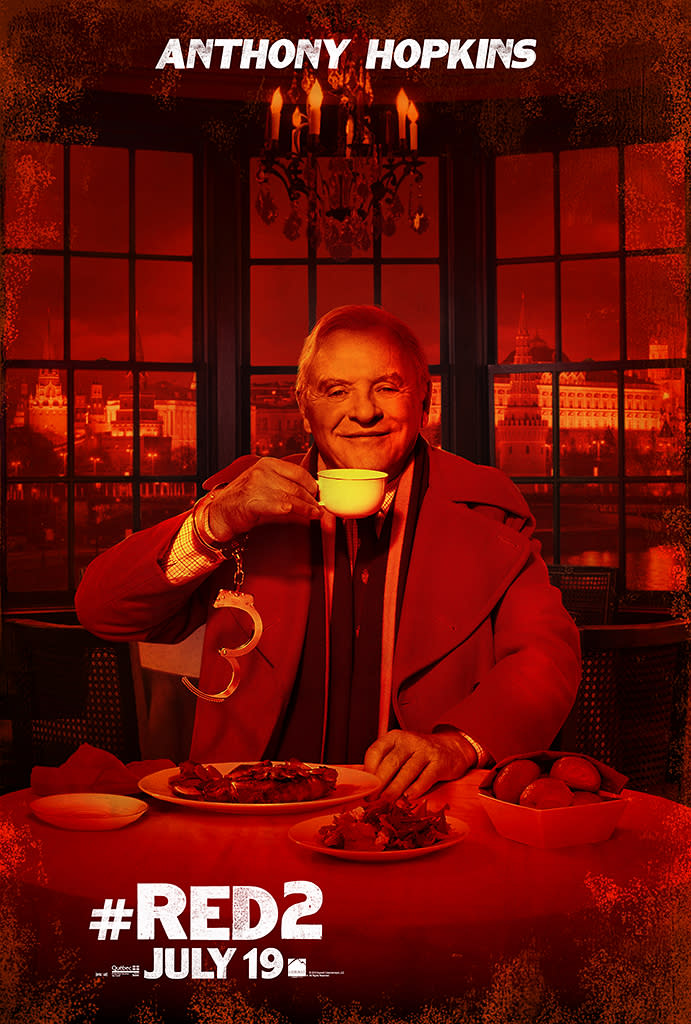 Anthony Hopkins in Summit Entertainment's "RED 2" - 2013<br><br> <a href="http://l.yimg.com/os/251/2013/04/25/Red2-OnlineCharacter-posters-AH-fin4-jpg_170605.jpg" rel="nofollow noopener" target="_blank" data-ylk="slk:View full size >>;elm:context_link;itc:0;sec:content-canvas" class="link ">View full size >></a>