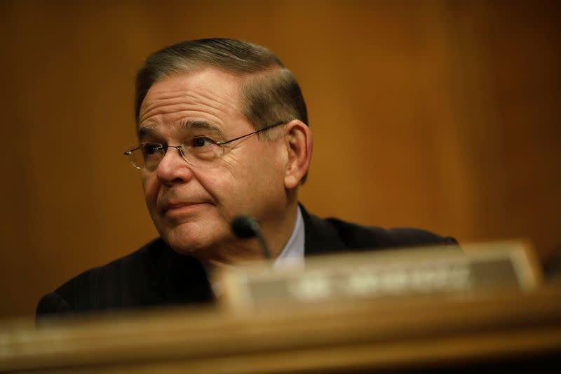 Sen. Bob Menendez (D-NJ) looks on during a Senate Banking Committee hearing on Capitol Hill in Washington