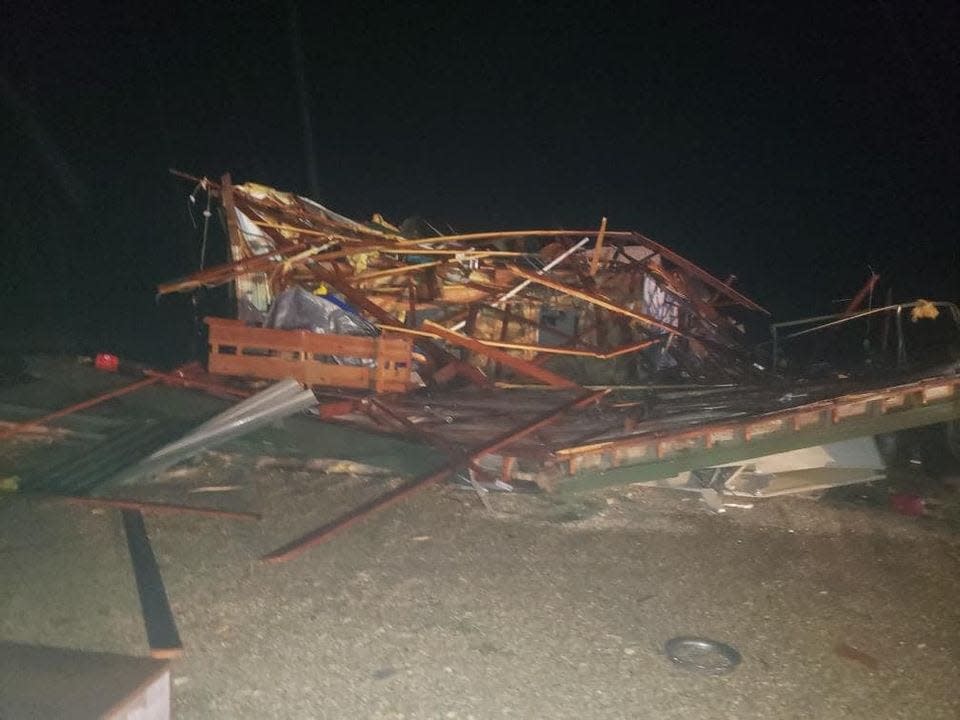 Wabaunsee County Sheriff Rob Hoskins' office placed on its Facebook site this photo of a house damaged late Friday by an apparent tornado near Eskridge's Mission Valley High School, about 35 miles southwest of Topeka.