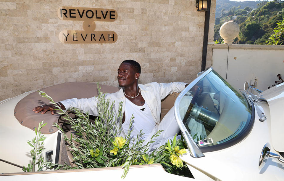 Damson Idris attends as Lori Harvey partners with REVOLVE to launch her new brand, Yevrah Swim, at Villa Fiona on August 15, 2023 in Hollywood, California.