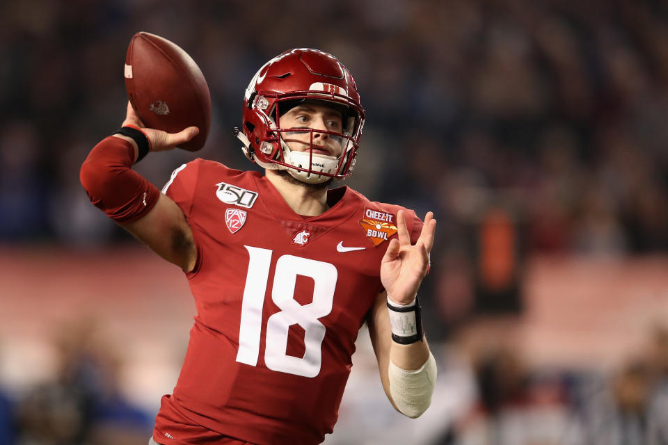 Washington State quarterback Anthony Gordon started slowly but improved throughout the week at the 2020 Senior Bowl. (Photo by Christian Petersen/Getty Images)