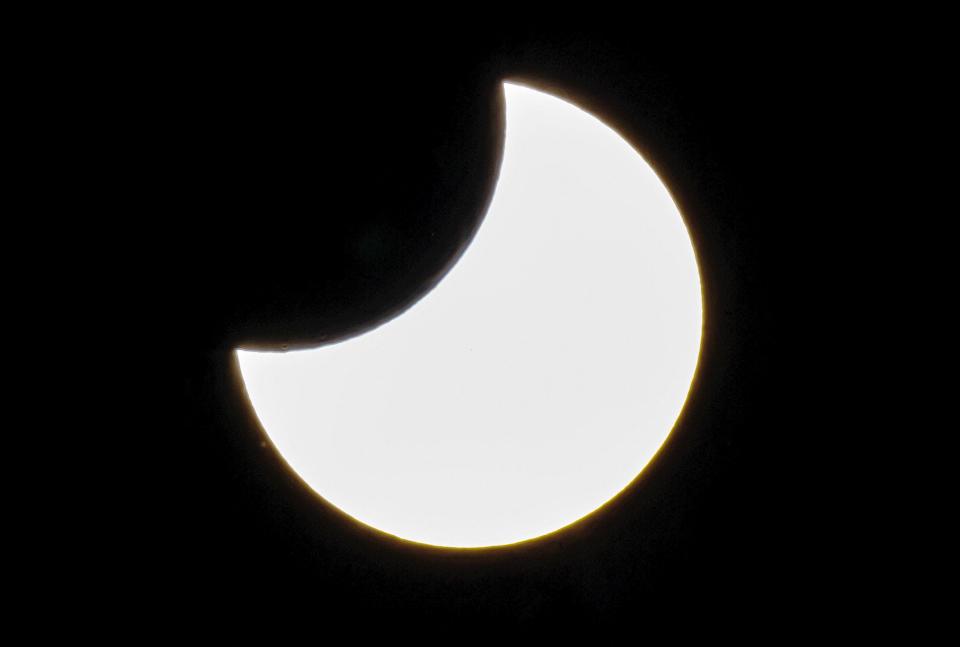 A partial solar eclipse is pictured in Vienna, on Oct. 25, 2022.