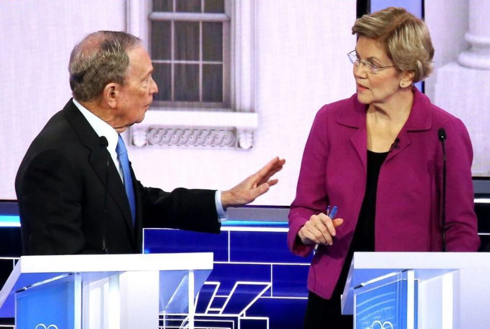 From left to right: Mike Bloomberg and Elizabeth Warren had a number of tense exchanges during Wednesday night's Democratic debate in Las Vegas. | Mario Tama/Getty