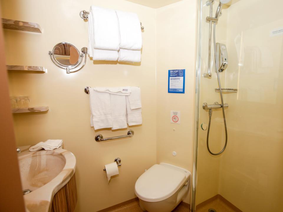 bathroom of balcony cabin on Carnival Firenze