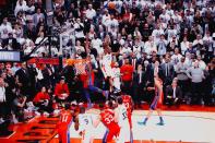 Kawhi Leonard puts up a buzzer-beater to beat the Philadelphia 76ers in Game 7 of their Eastern Conference playoff series.