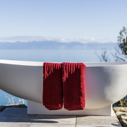 tub overlooking mountains and water