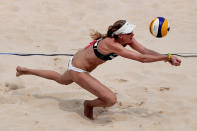 Kerri Walsh of USA digs the ball during the Women's group matches at the 2011 Swatch World Tour Beijing Grand Slam in Chaoyang Park on June 9, 2011 in Beijing, China. (Photo by Lintao Zhang/Getty Images)