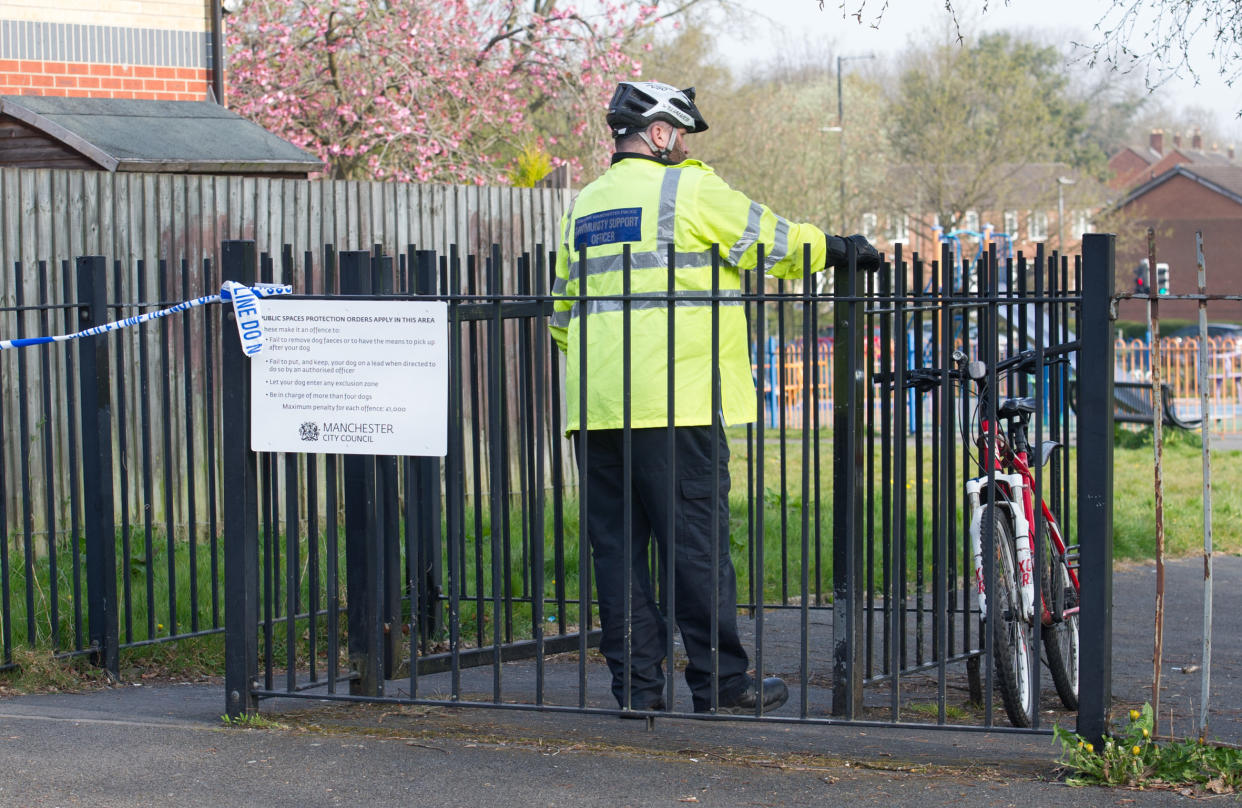 Police are investigating the 'truly horrendous' gang rape of a woman at a park in south Manchester this morning [April 20].

Officers were called to the 'random and sickening attack' in Kirkup Gardens, Wythenshawe, just after 12.30am on Tuesday.

Caption: Police cordon at Kirkup Gardens in Wythenshawe, south Manchester, where a woman was reportedly raped by a gang of men on 20 April 2021