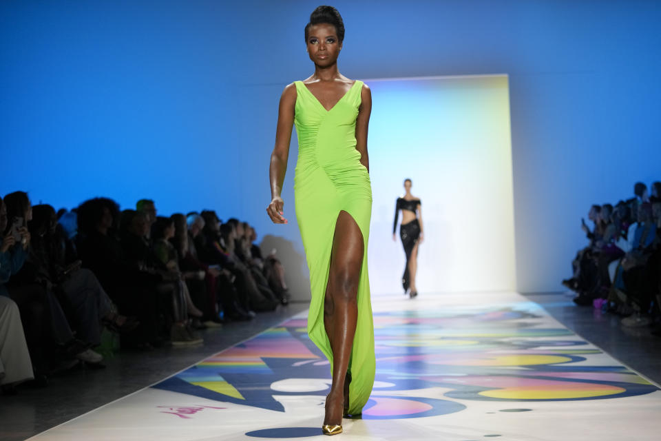 The Sergio Hudson collection is modeled during Fashion Week, Saturday, Feb. 11, 2023, in New York. (AP Photo/Mary Altaffer)