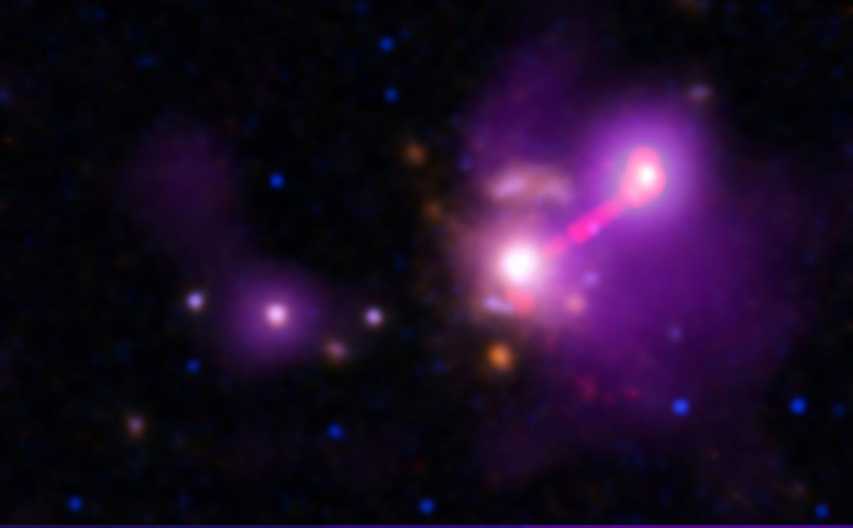  This image features a galaxy called 3C 297 (bright spot at center right) that is lonelier than expected after it likely pulled in and absorbed its former companion galaxies. 