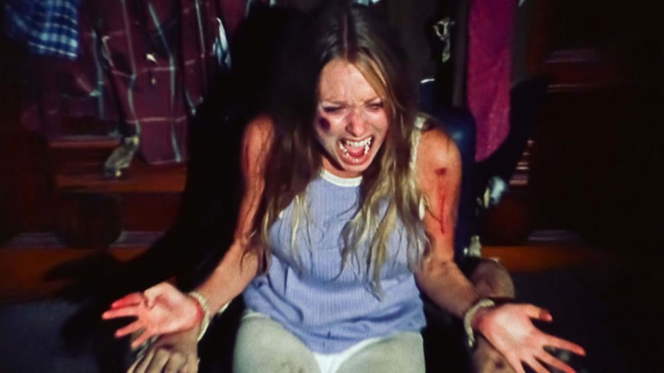 Marilyn Burns in the notorious dinner scene from The Texas Chainsaw Massacre. (Vortex/Alamy)