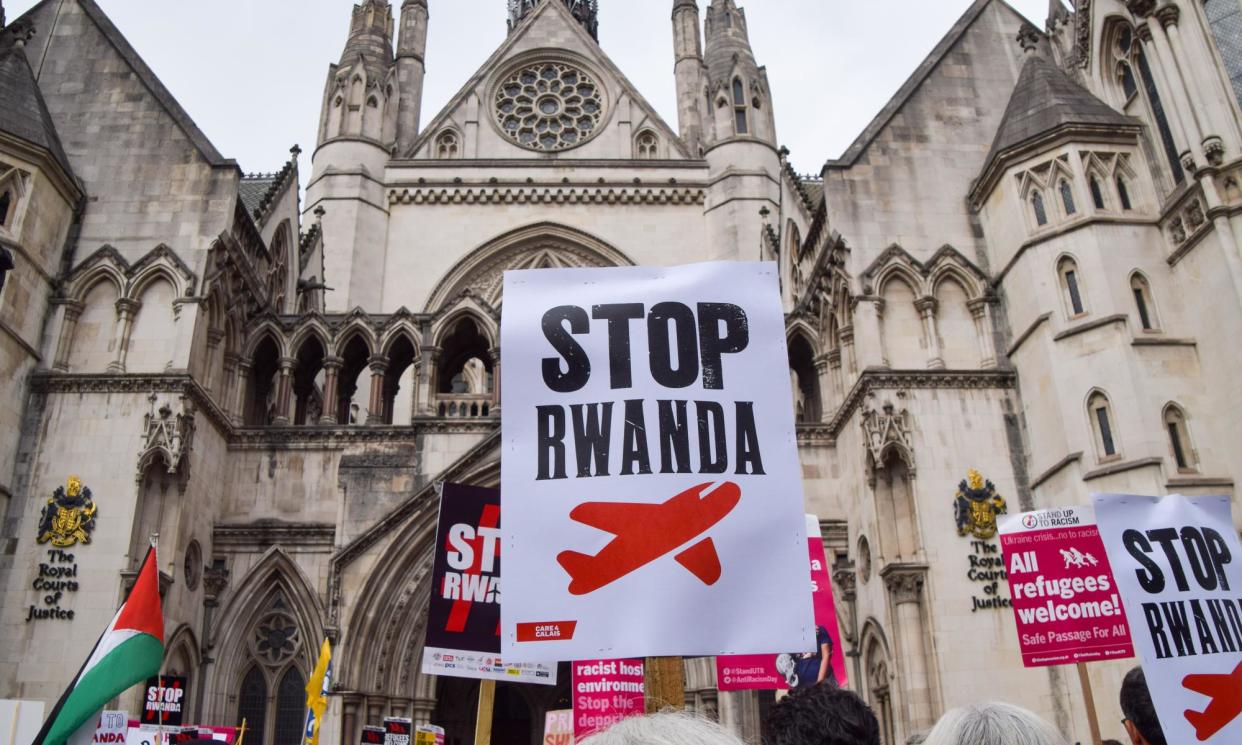<span>Demonstrators protest agains the government’s Rwanda deportation scheme outside the Royal Courts of Justice in London in September 2022.</span><span>Photograph: Vuk Valcic/Zuma Press Wire/REX/Shutterstock</span>