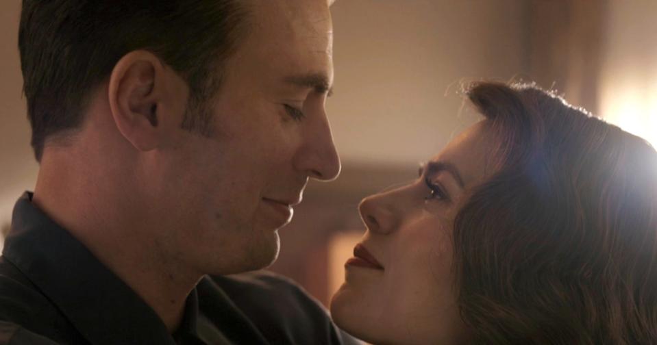 Chris Evans as Steve Rogers and Hayley Atwell as Peggy Carter in "Avengers: Endgame."