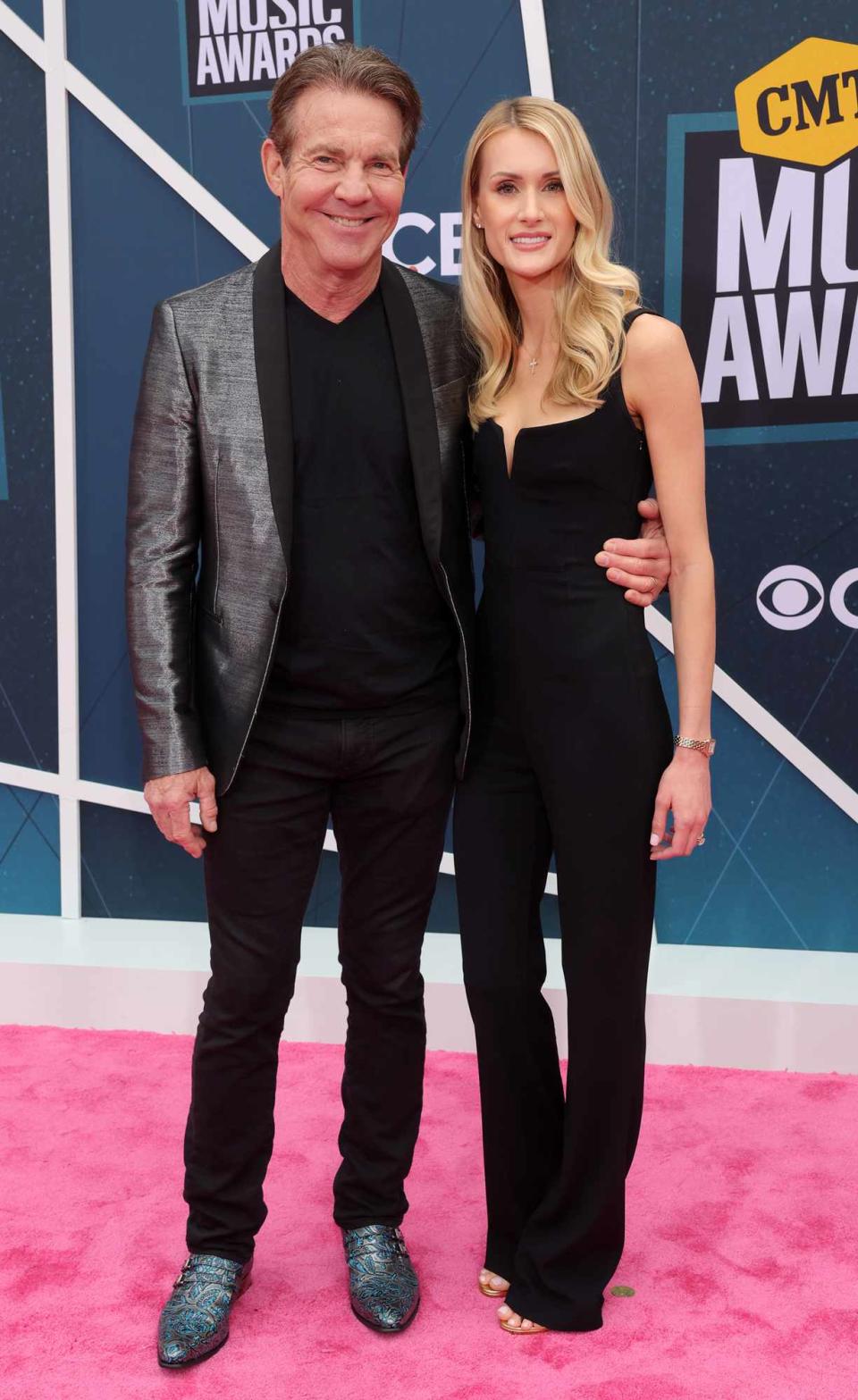 Dennis Quaid and Laura Savoie attend the 2022 CMT Music Awards at Nashville Municipal Auditorium on April 11, 2022 in Nashville, Tennessee