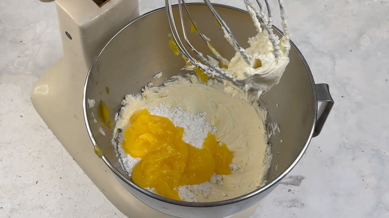  powdered sugar and lemon curd in mixer