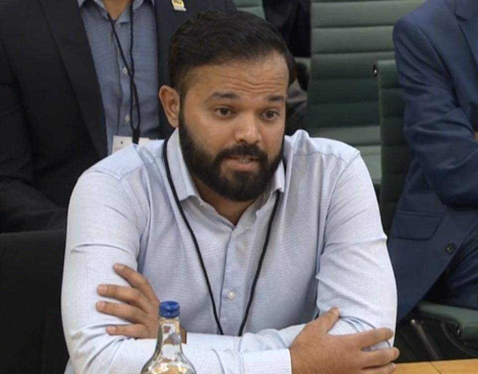 Azeem Rafiq giving evidence to MPs (House of Commons Handout/PA). (PA Media)