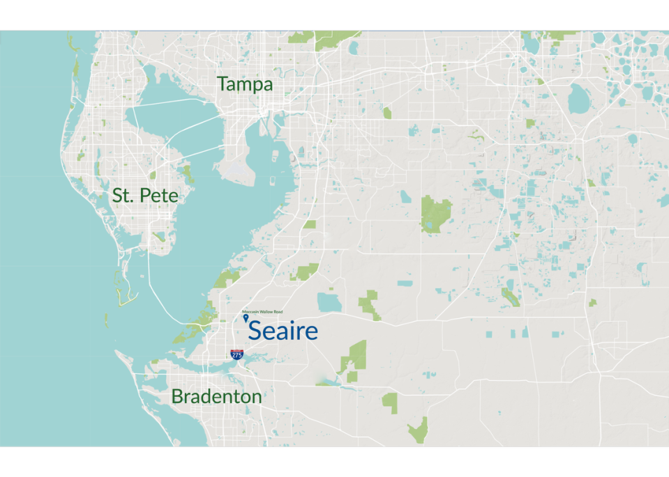 Map showing Seaire’s location in relation to Bradenton, St. Petersburg and Tampa. Metro Development Group