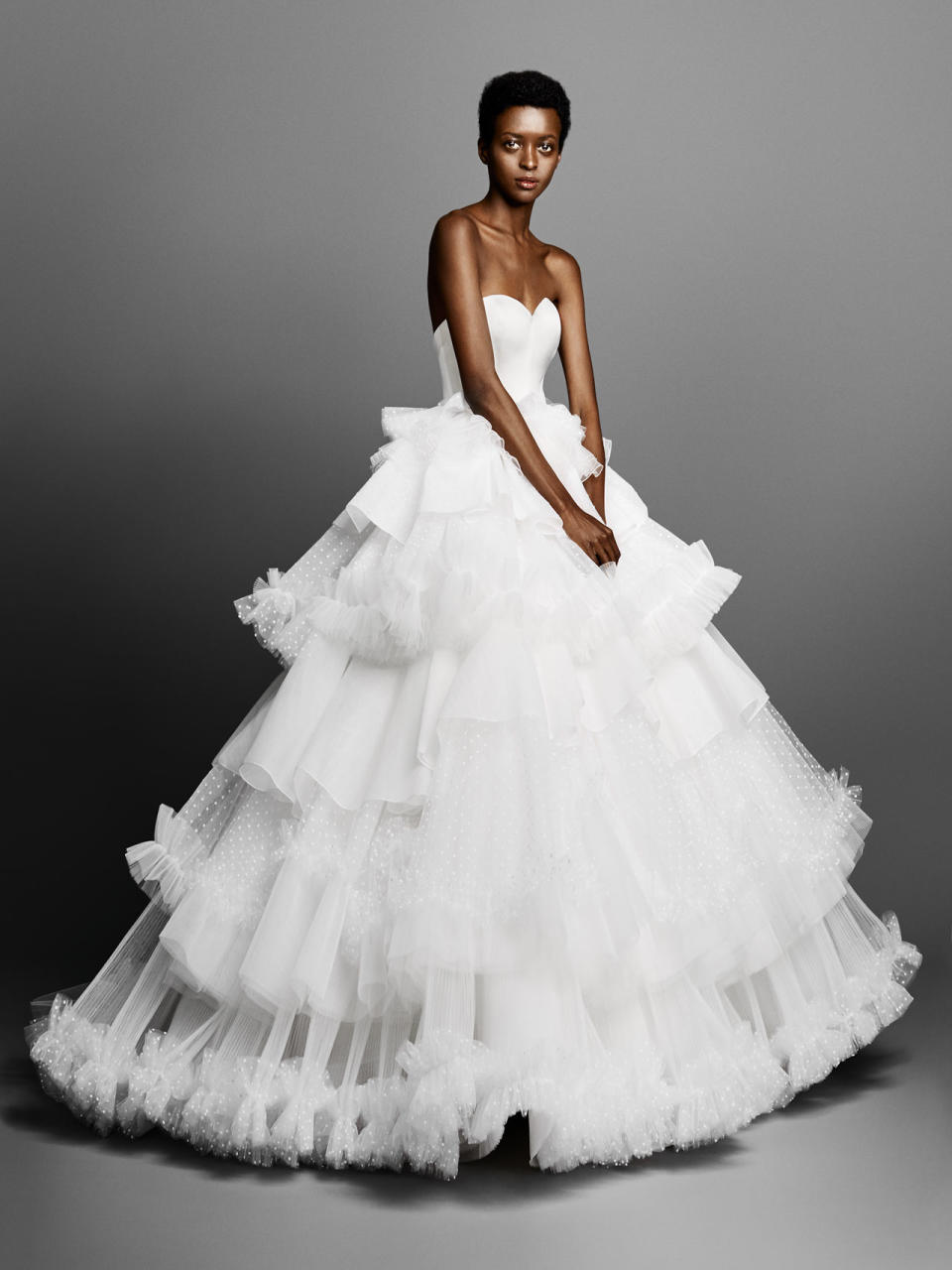 <p>Strapless tiered-ruffle dress. (Photo: Courtesy of Viktor & Rolf) </p>