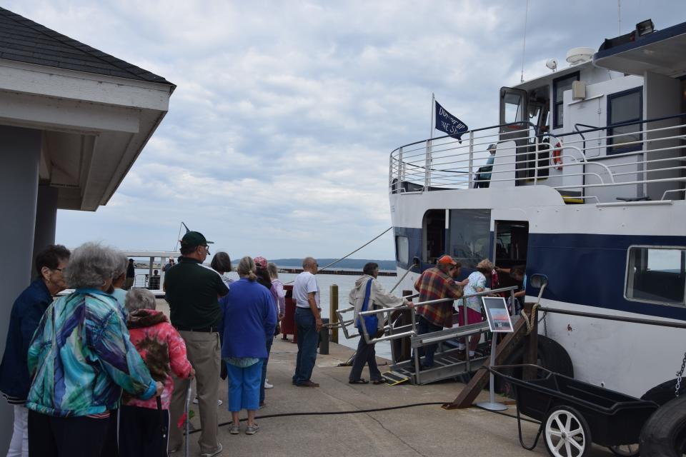 On Aug. 16, 2023, seniors lined up to board the Harbor Princess stationed in downtown Petoskey for a boat tour around Little Traverse Bay.