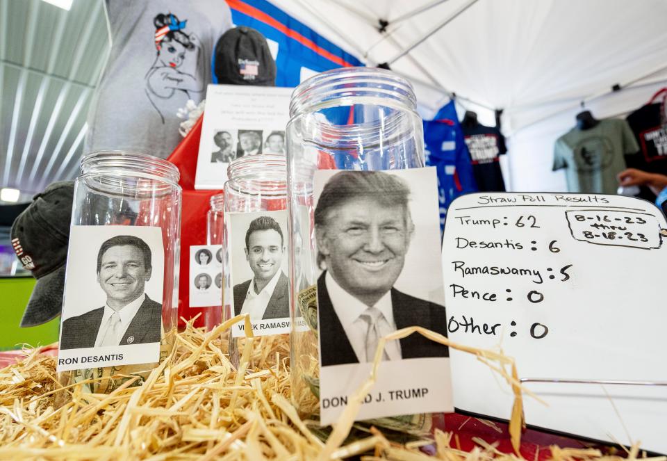 The Republican Party of Kenosha County conducts a straw poll on the potential candidates that people will vote for on Friday August 18, 2023 at the Kenosha County Fairgrounds in Wilmot, Wis.