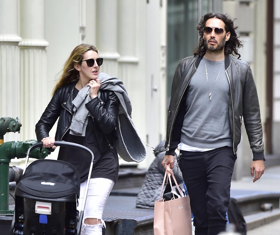 Laura Gallacher and Russell Brand in Soho on May 15, 2017 in New York City. (Photo: Alo Ceballos/GC Images)