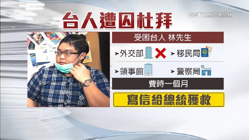 林先生表示，他在受困期間多次向我國政府機關求援，卻遲遲得不到音訊。