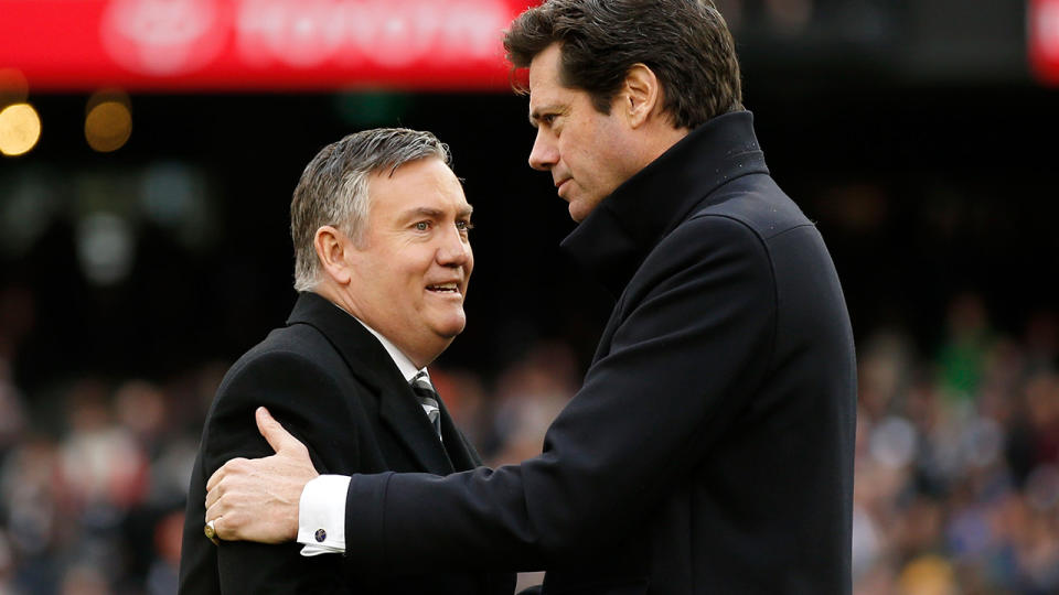 Eddie McGuire and Gillon McLachlan, pictured here after the 2018 AFL Grand Final.