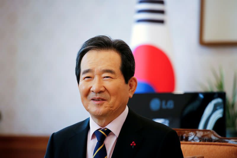 South Korea's Prime Minister Chung Sye-kyun speaks during an interview with Reuters in Seoul