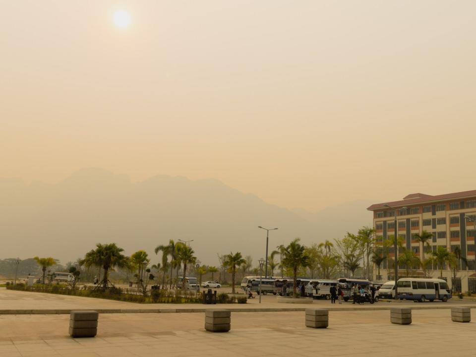 Haze in Vang Vieng, where an active fire was just 6 kilometres away.