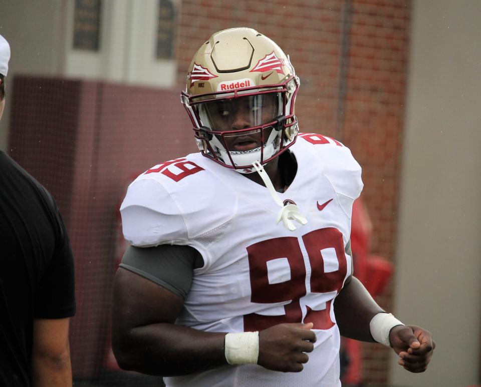 Defensive end Malcolm Ray at FSU football practice on Aug. 5, 2019.