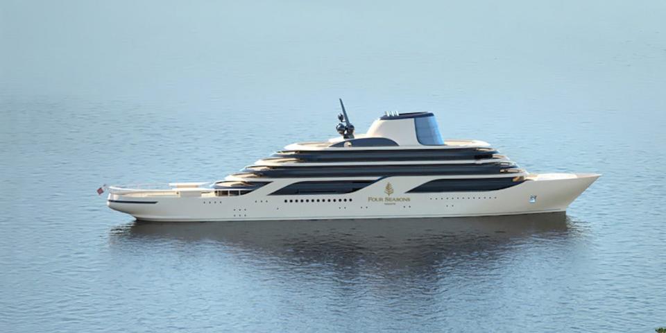 A rendering of the upcoming Four Seasons yacht-cruise ship