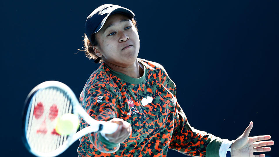 Naomi Osaka is seen here in practice at the Australian Open.